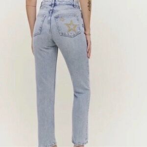 Reformation Light Wash High-Rise Straight Jeans with Star Embroidery